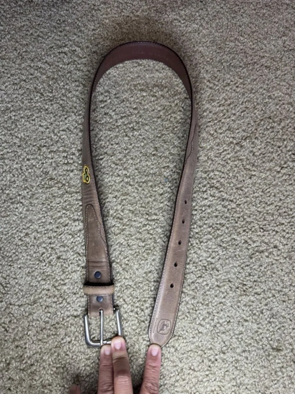 JOHN DEERE Youth Size 28 Belt With 3 Inlaid Tractors In Crazyhorse Tan Color